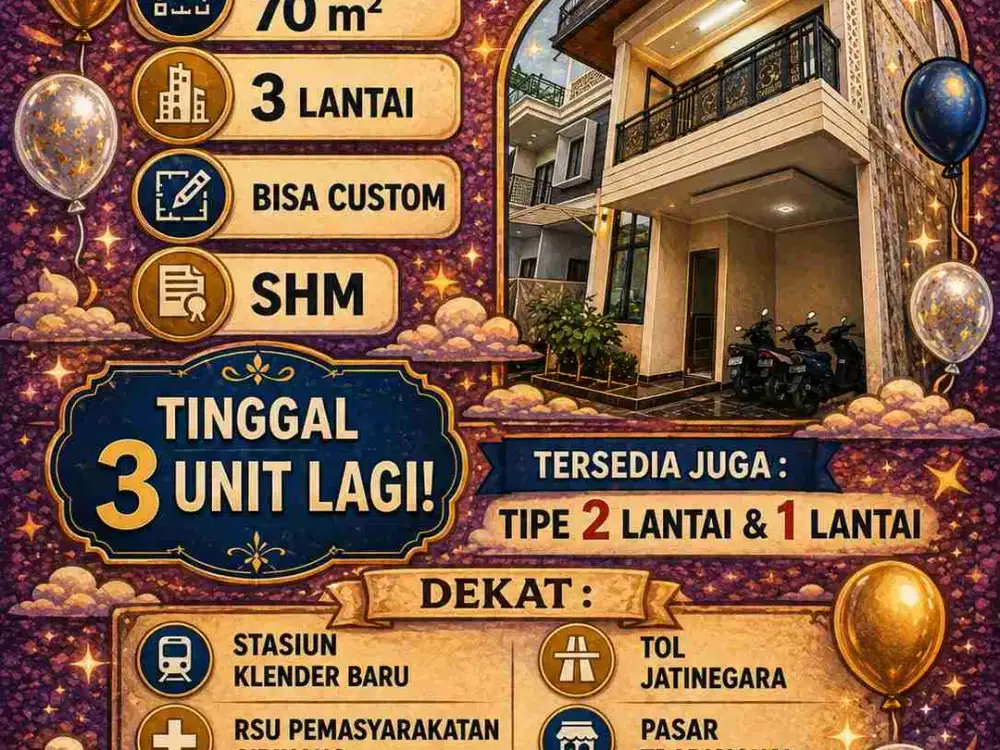 Jual Rumah Cluster Termurah Nempel Rawamangun di Cipinang Jakarta Timur, 3 Lantai, SHM