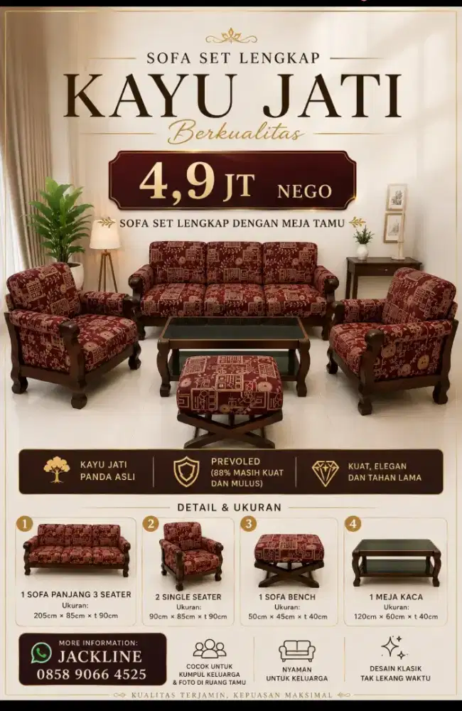 SOFA BED KAYU JATI PANDA ASLI