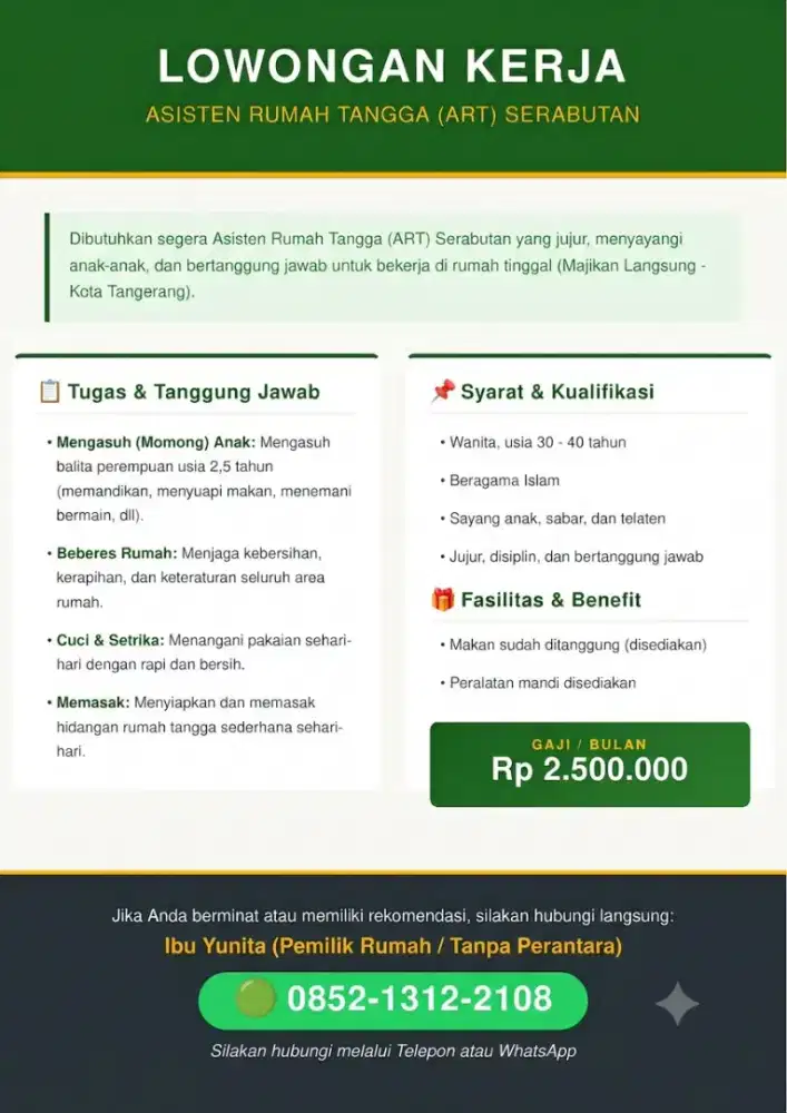 Dicari ART momong serabutan