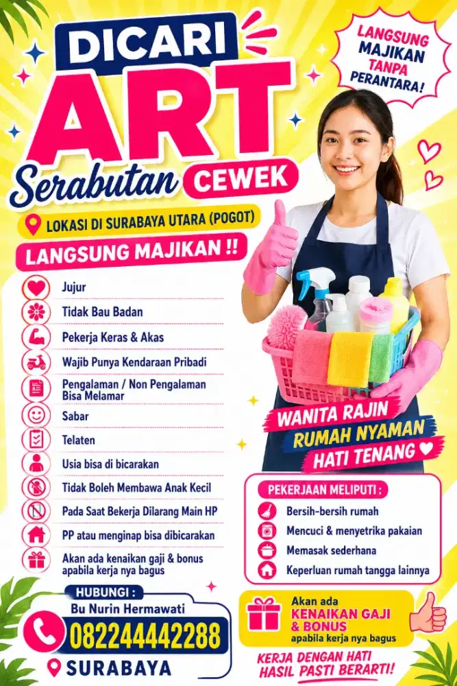 Dicari Cepat ART Serabutan Cewek