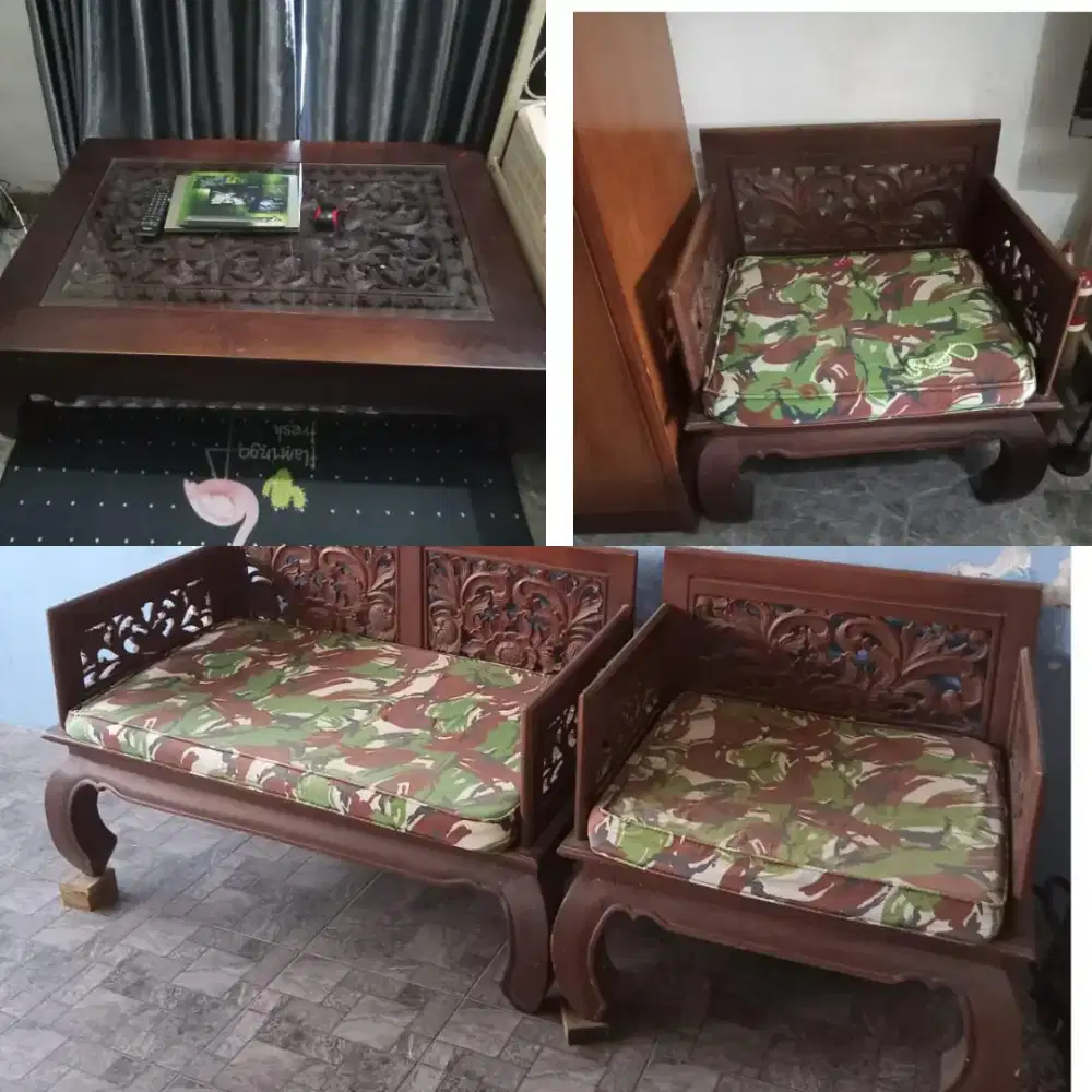 Dijual cepat meja kursi ukir dari jati asli