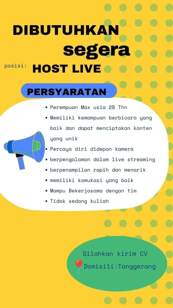 Dibutuhkan segera host live sudah berpengalaman