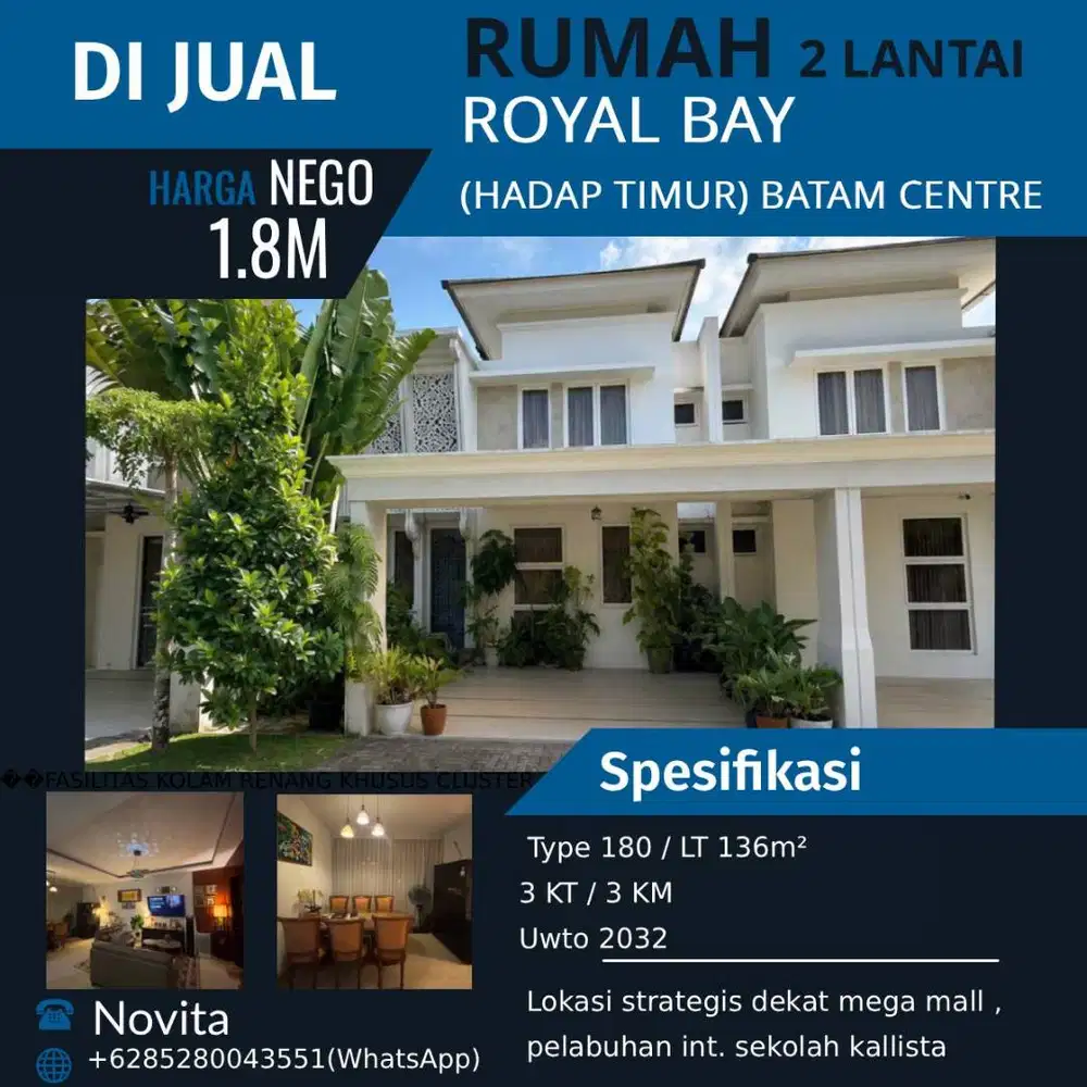 Rumah 2 Lantai Siap Huni Di ROYAL BAY Batam Center.