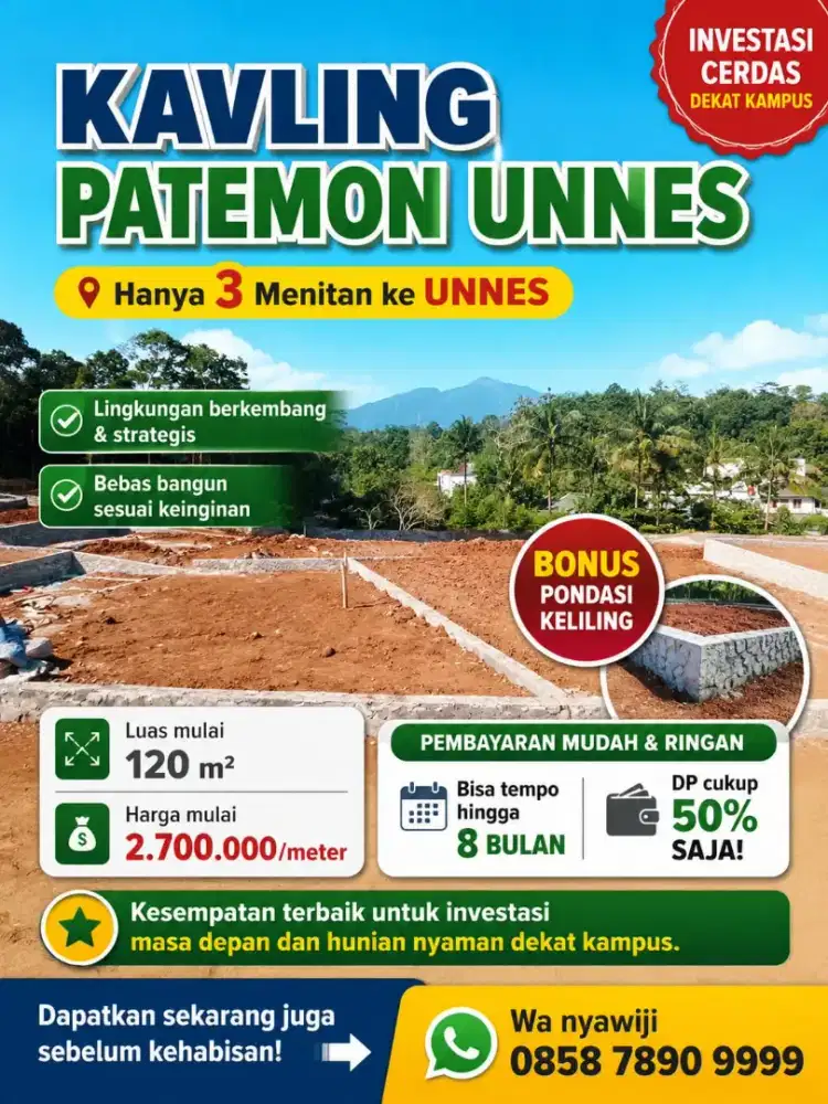 Tanah prospek usaha kost lokasi sangat strategis dekat kampus Unnes