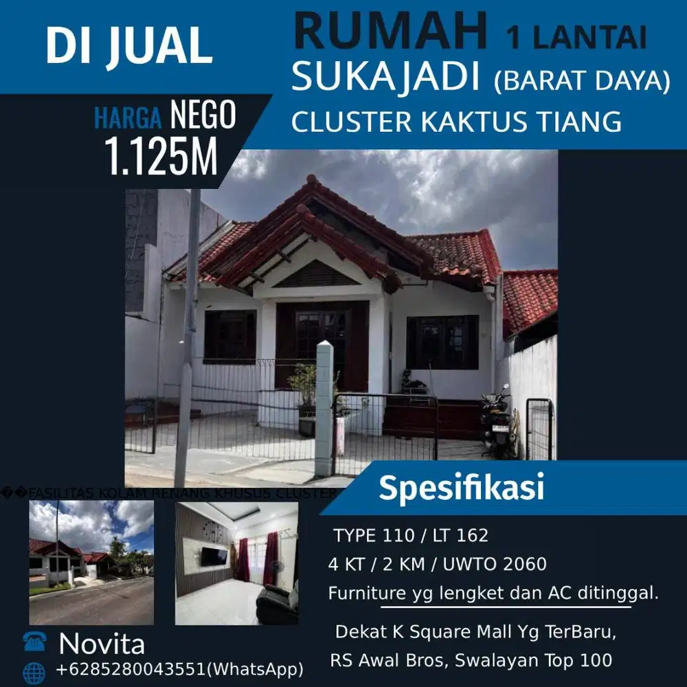 Rumah 1Lantai di SUKAJADI, Cluster Kaktus Tiang.