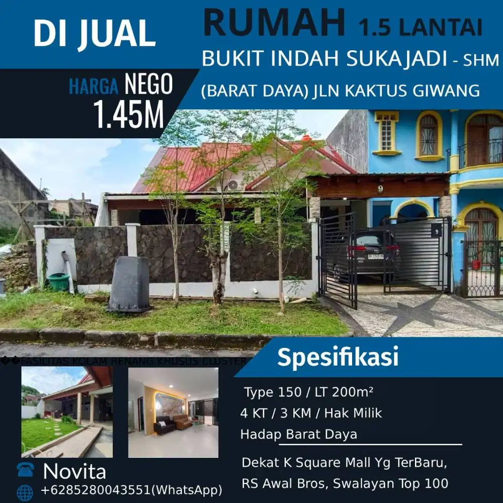 Rumah 1.5 Lantai Siap Huni BUKIT INDAH SUKAJADI Jln Kaktus Giwang