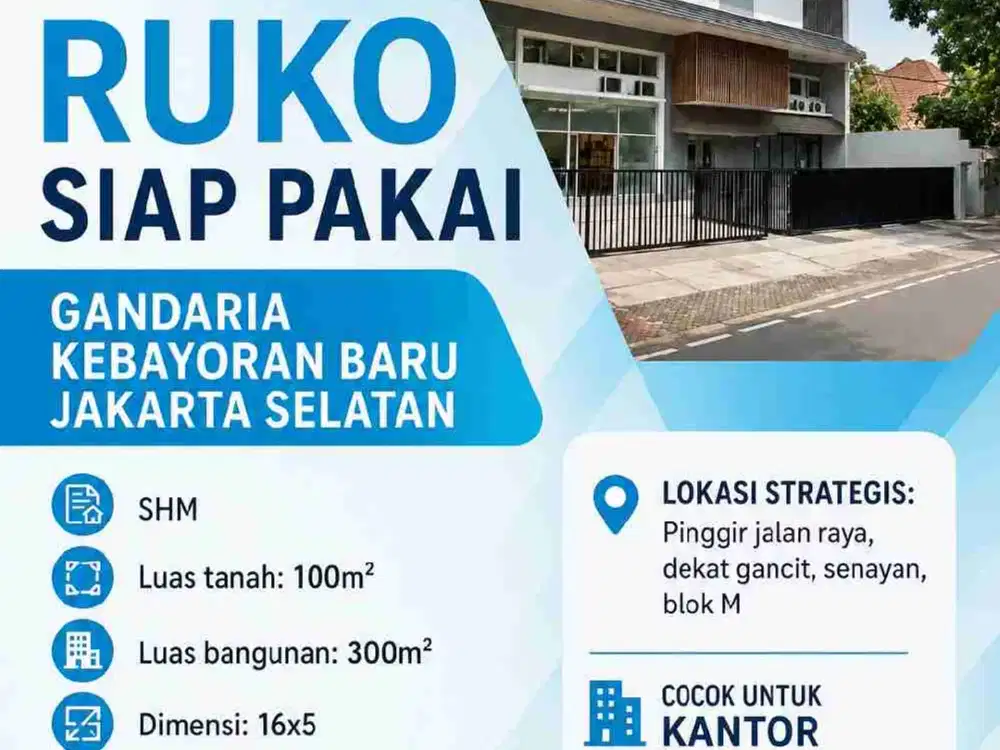 15-443
DISEWA RUKO SIAP PAKAI GANDARIA KEBAYORAN BARU JAKARTA SELATAN