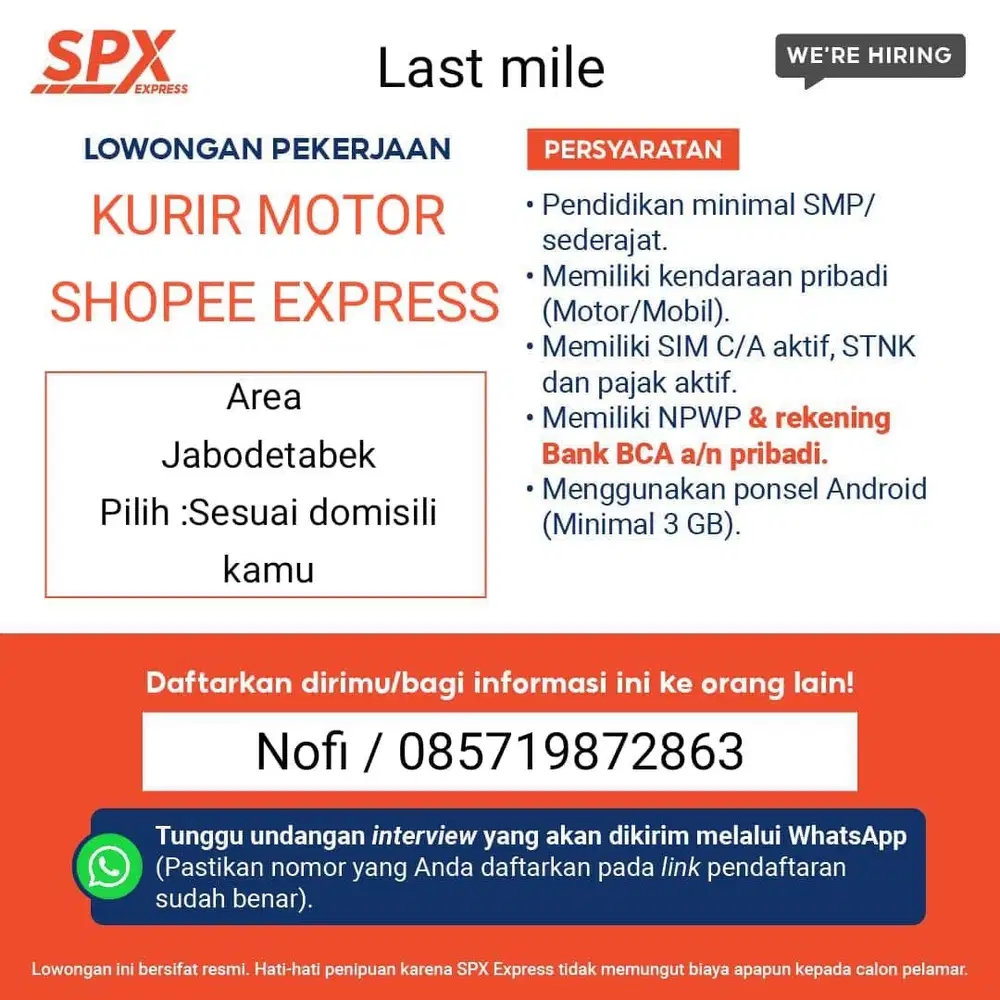 LOWONGAN KURIR MOTOR SHOPEE EXPRESS