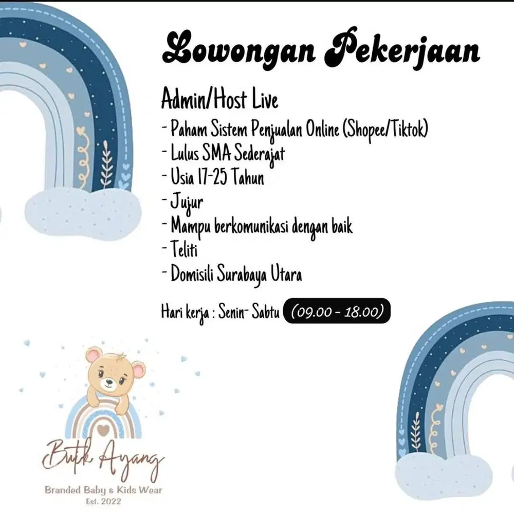 Butuh admin dan live serabutan online shop