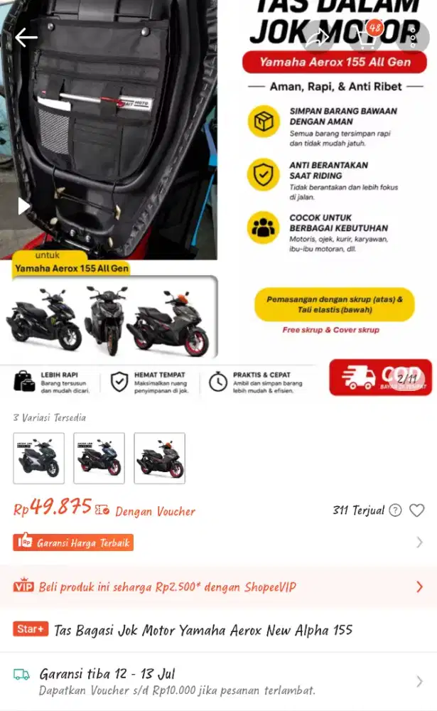 Tas Bagasi Jok Motor Yamaha Aerox Alpha
