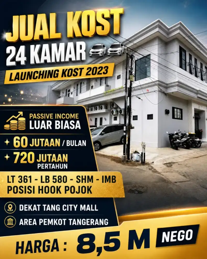 JUAL KOST KOSAN 24 KAMAR PLUS BONUS KANTOR DI TANG CITY TANGERANG KOTA