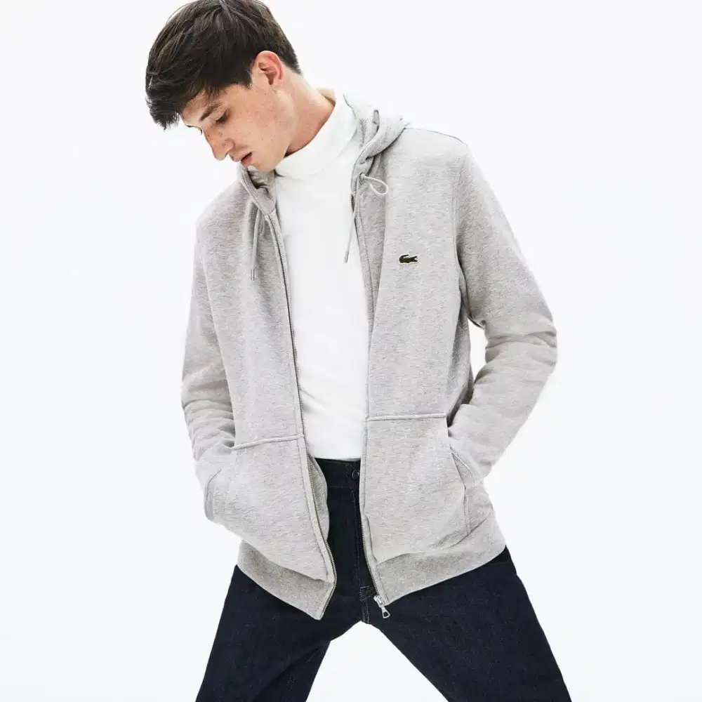 Jaket Zipper Hoodie Lacoste Mens Colour Grey Size M
