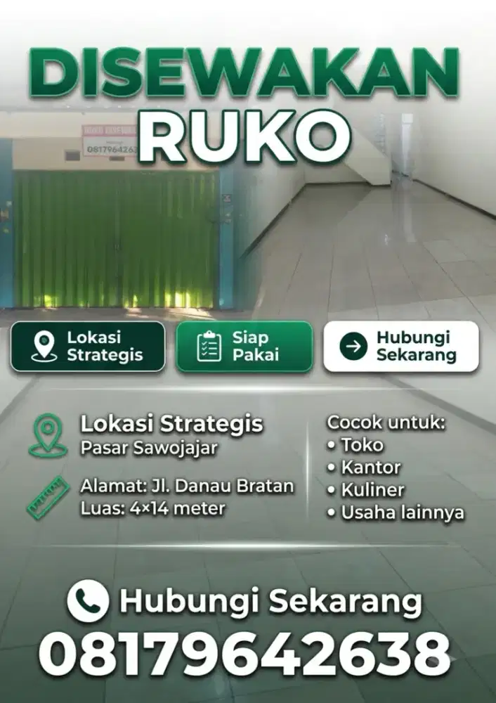 Disewakan Ruko Komersial