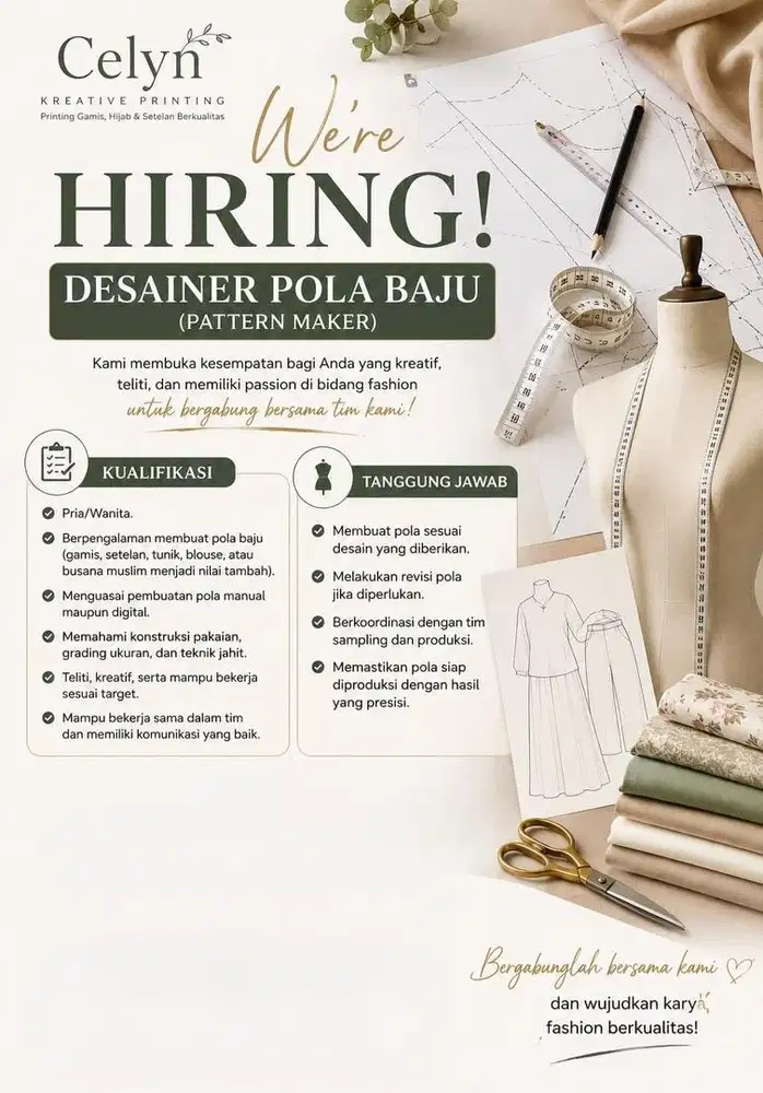 Lowongan kerja desain pola baju