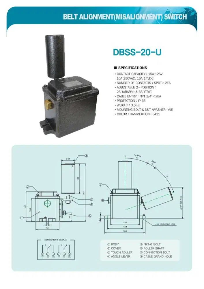 Belt Sway Switch DBSS-20U Korea - Saklar Pengaman Sabuk Konveyor