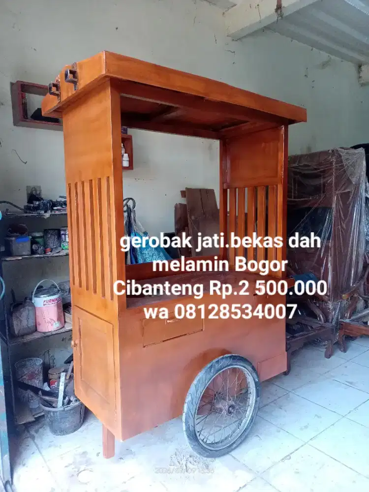 Gerobak kayu jati bekas dah di melamin seperti baru