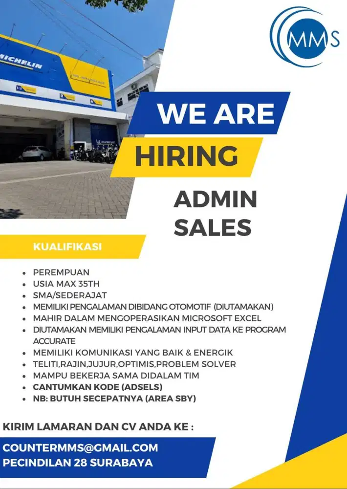 DIBUTUHKAN SEGERA ADMIN SALES