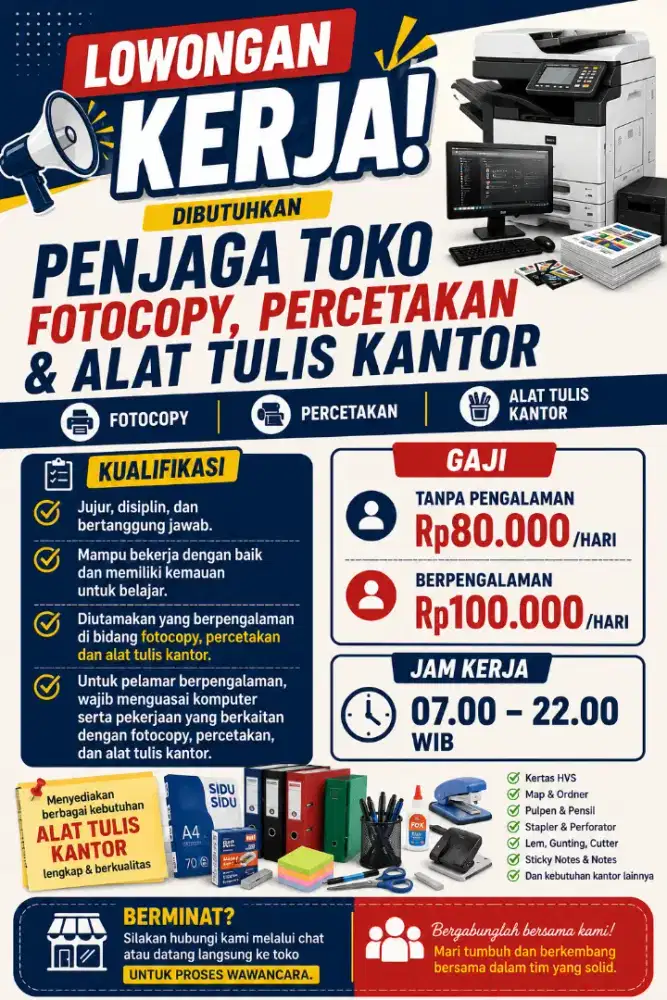 Dibutuhkan Penjaga Toko