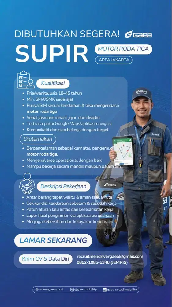 LOWONGAN KERJA MENJADI KURIR DENGAN MOTOR RODA 3