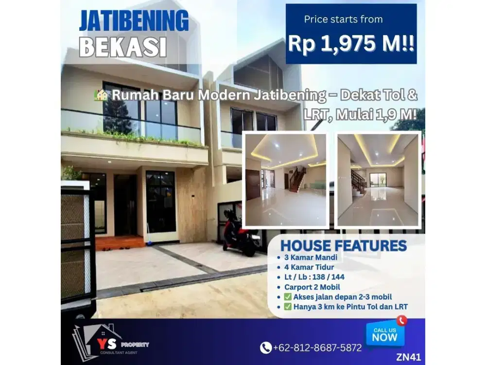 Dijual Rumah Baru Dekat LRT & Tol Becakayu – Jatibening  ZN41