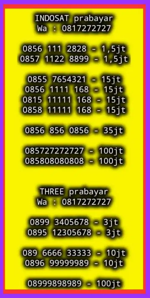 NOMOR CANTIK INDOSAT n THREE