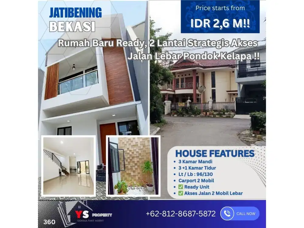 Dijual Rumah Baru Modern 3+1 Kamar di Pondok Kelapa 360
