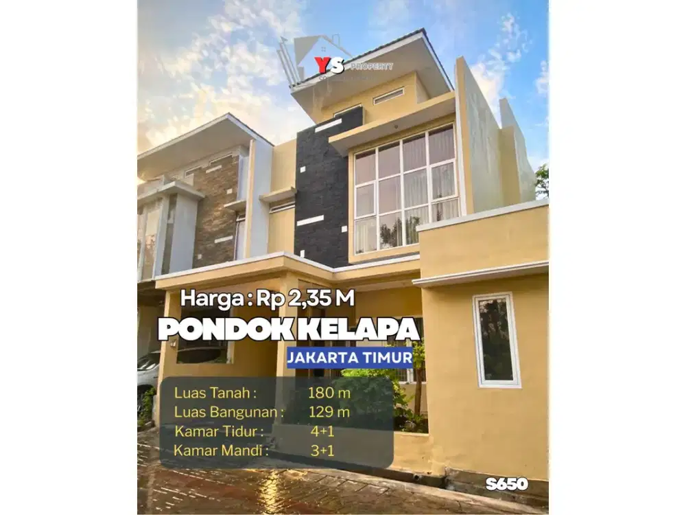 Dijual Rumah SIAP HUNI Cluster Pondok Kelapa - Jakarta Timur  - Rumah 2 lantai siap huni  S650