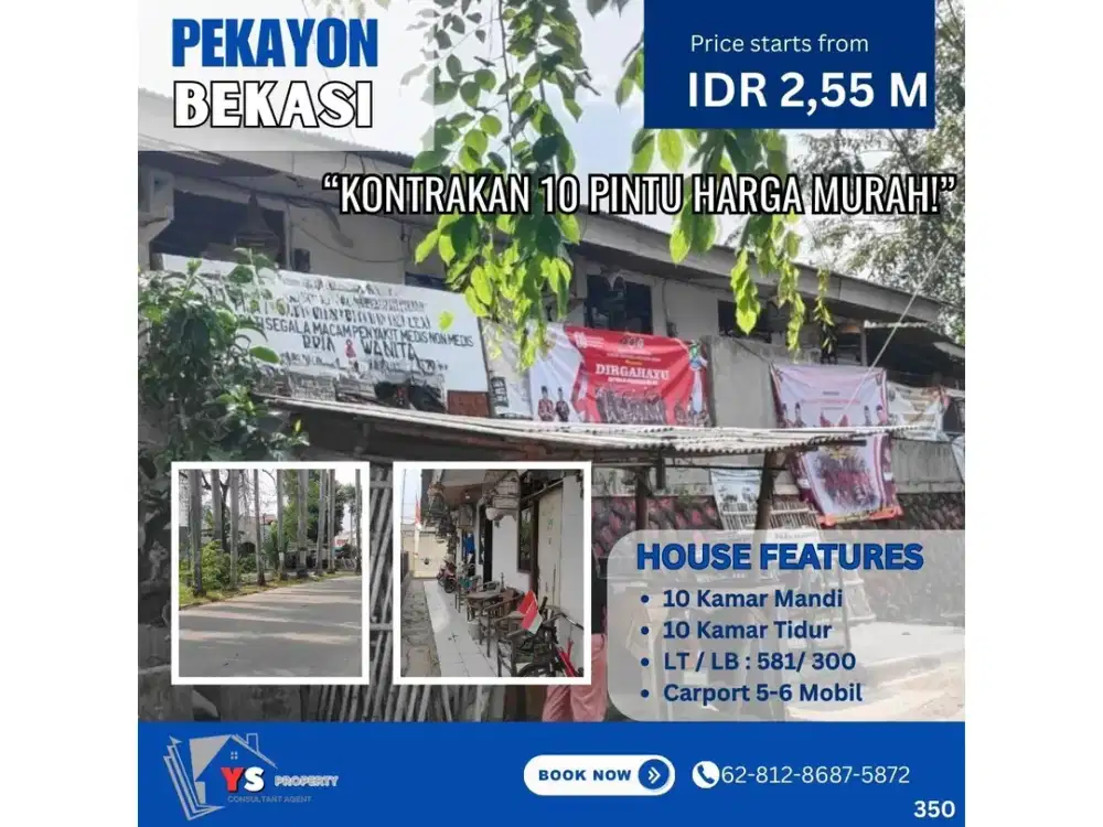 DIJUAL TANAH + KONTRAKAN AKTIF 10 PINTU – BEKASI SELATAN 350