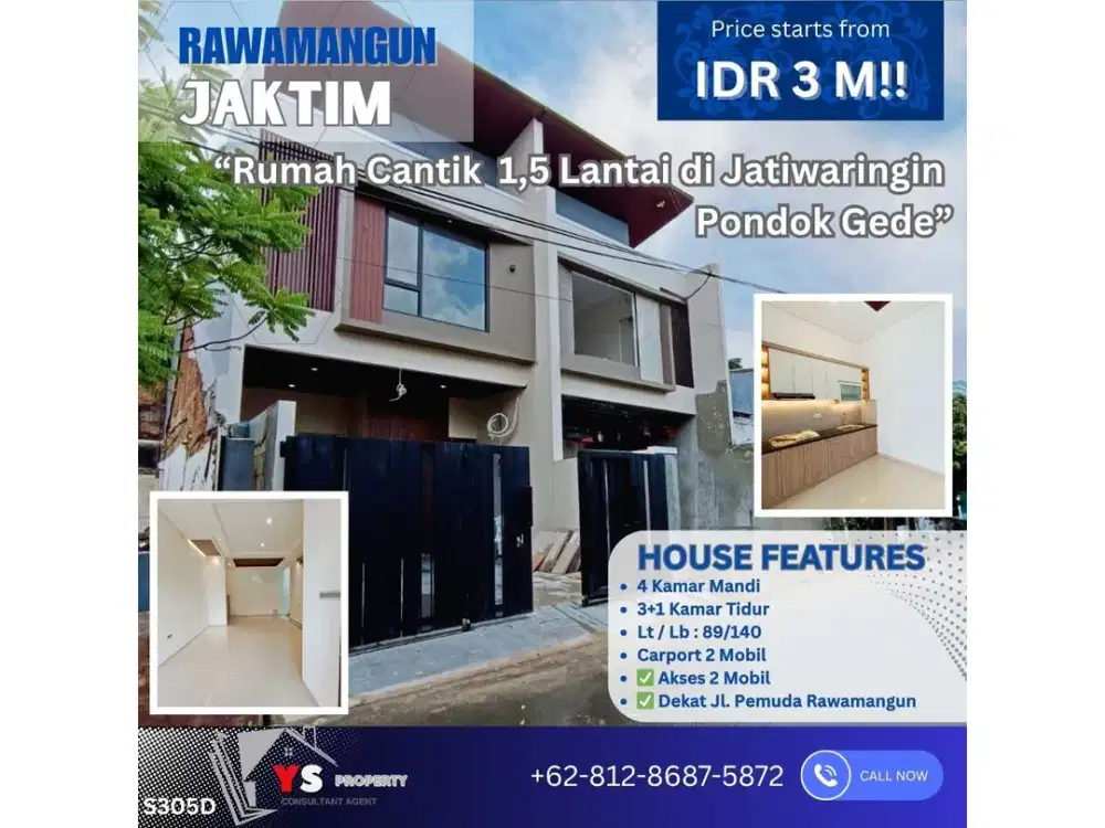 For Sale! Rumah Baru Modern 2 Lantai Lokasi Premium Rawamangun S305D