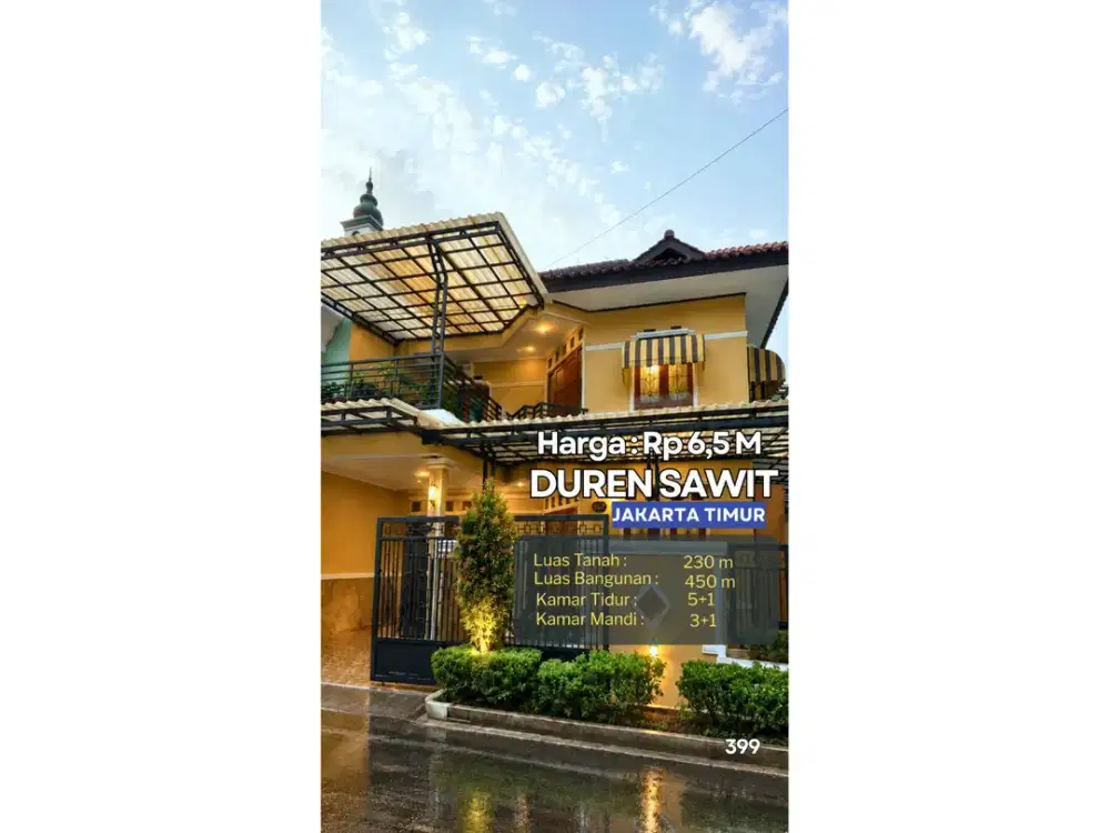 Harga Turun! Rumah Mewah 450 m² Dalam Komplek Kalimalang – SHM, Furnished, Akses Premium 399