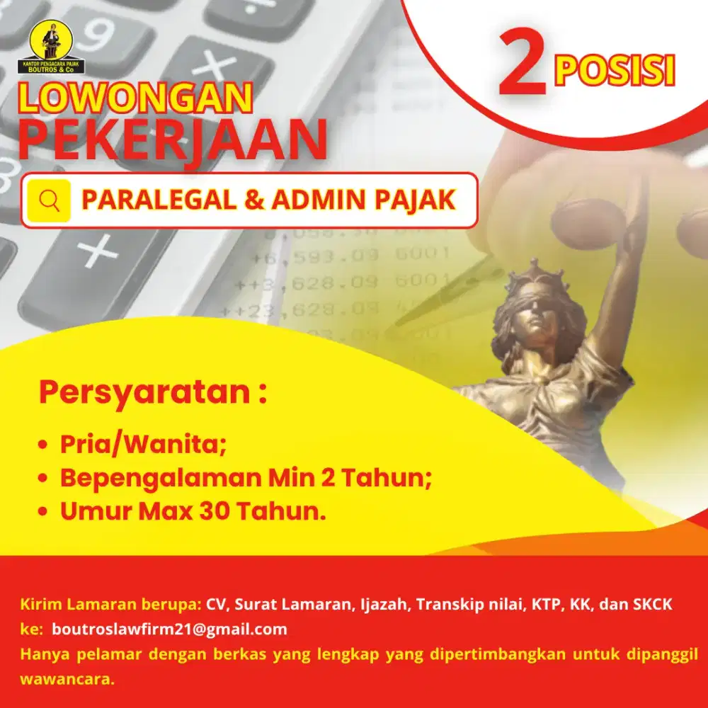 We're hiring! - PARALEGAL & ADMIN PAJAK