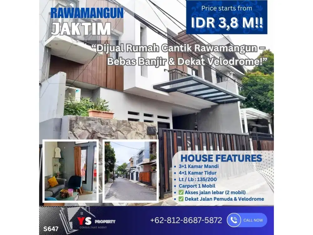Rumah Bagus Modern Siap Huni di Rawamangun, Jakarta Timur S647