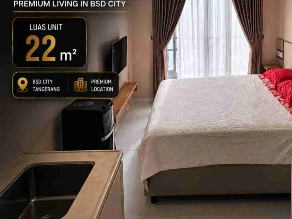 Apartemen studio full furnished Sky House BSD disewakan tower Leonie lantai sedang Tangerang Banten