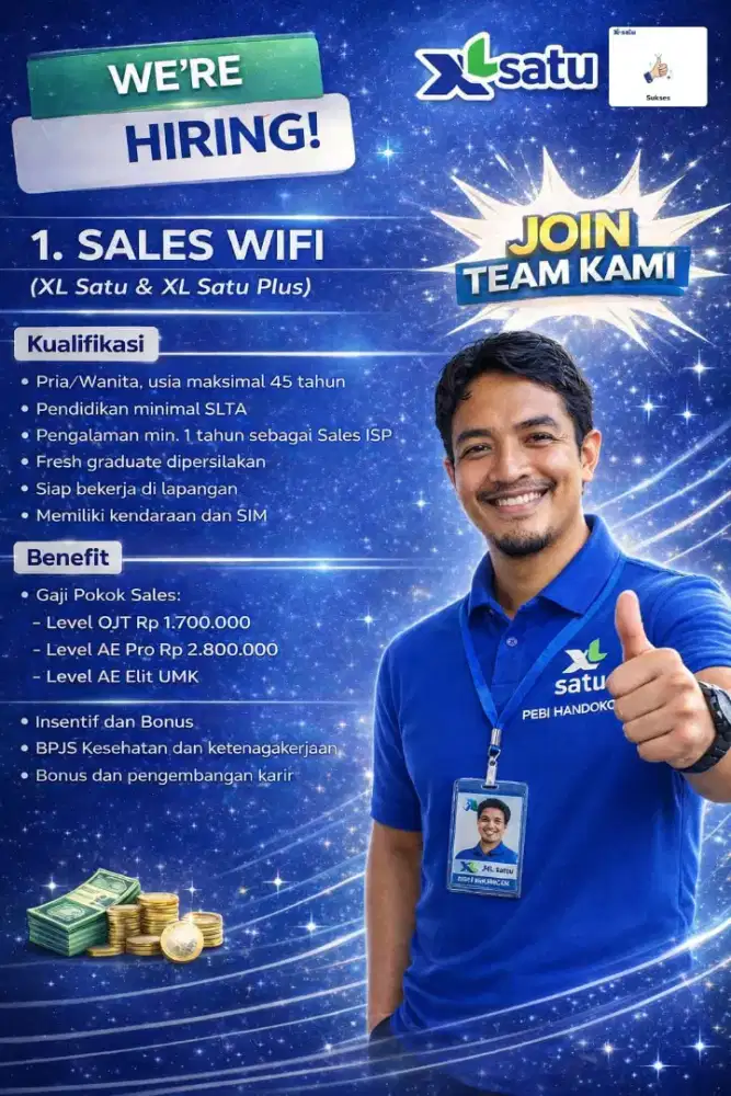 Lowongan kerja sebagai sales provider wifi XLsatu