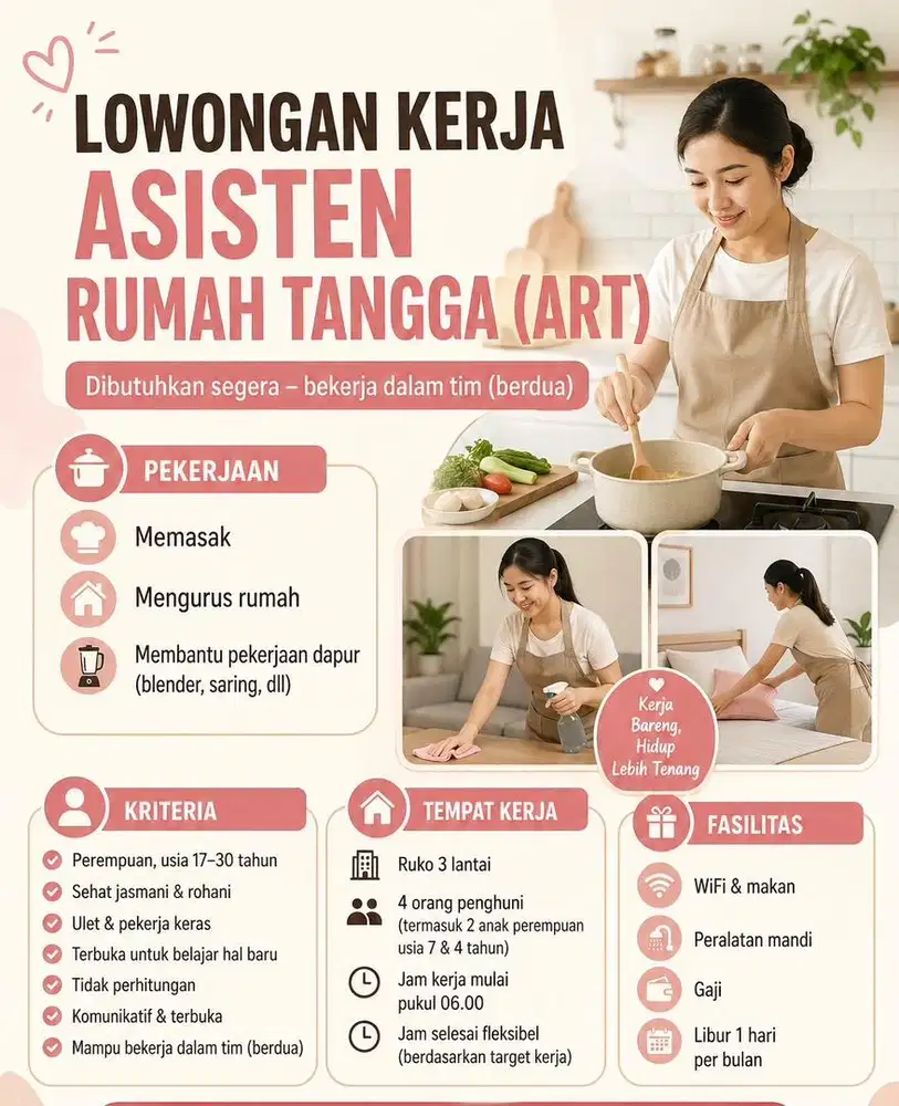 Lowongan ART serumah berdua, satu sudah terisi.