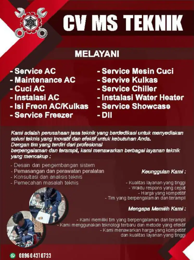 Service, AC, kulkas, freezer, chiller, showcase, mesin cuci,dispenser
