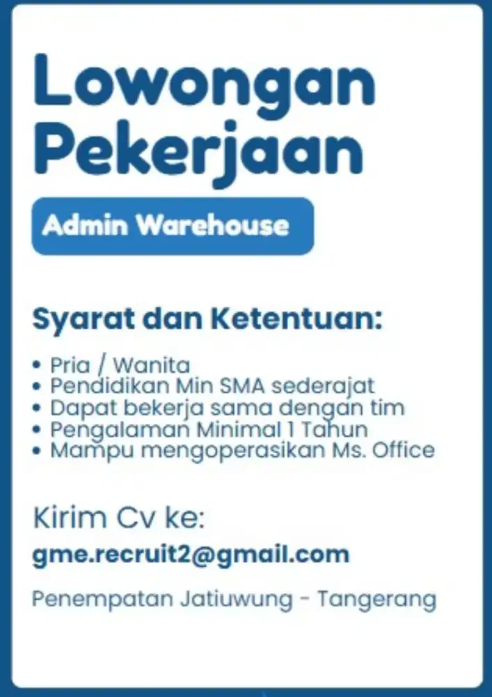 Info loker admin gudang
