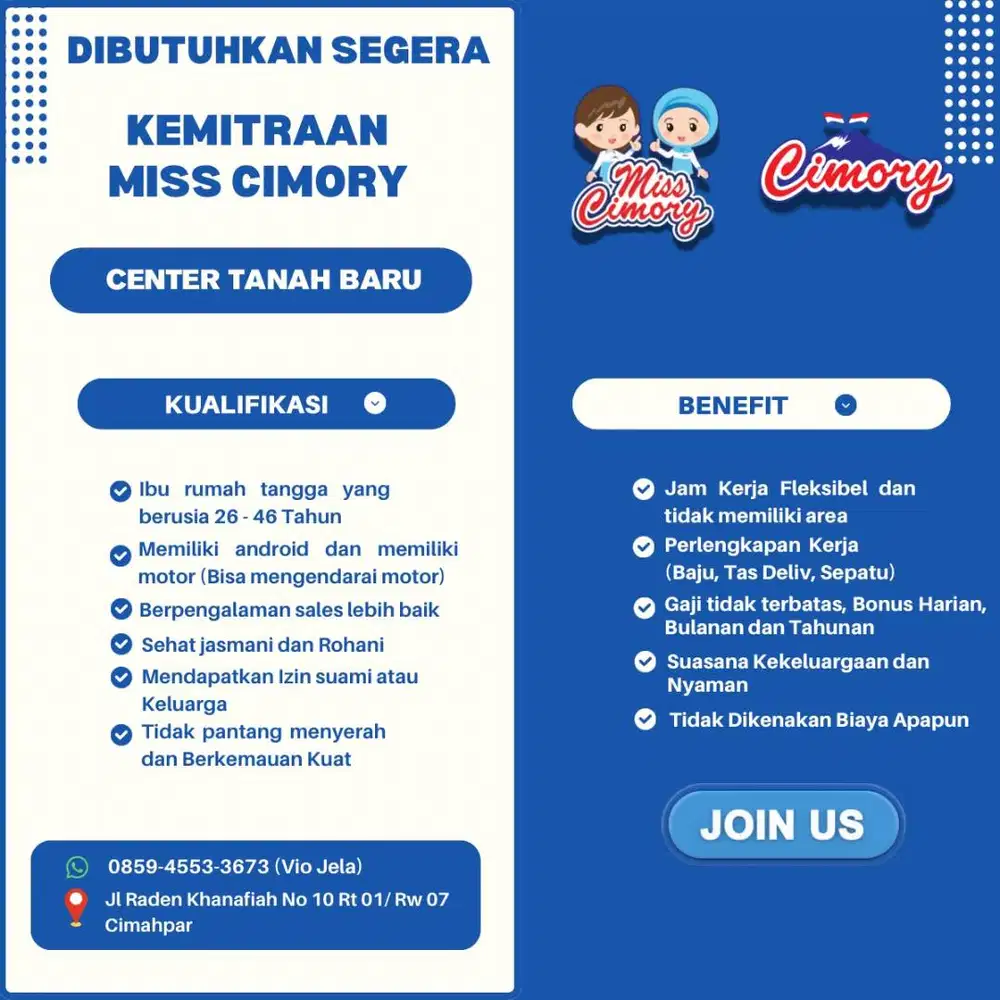 LOWONGAN PEKERJAAN MISS CIMORY TANAH BARU