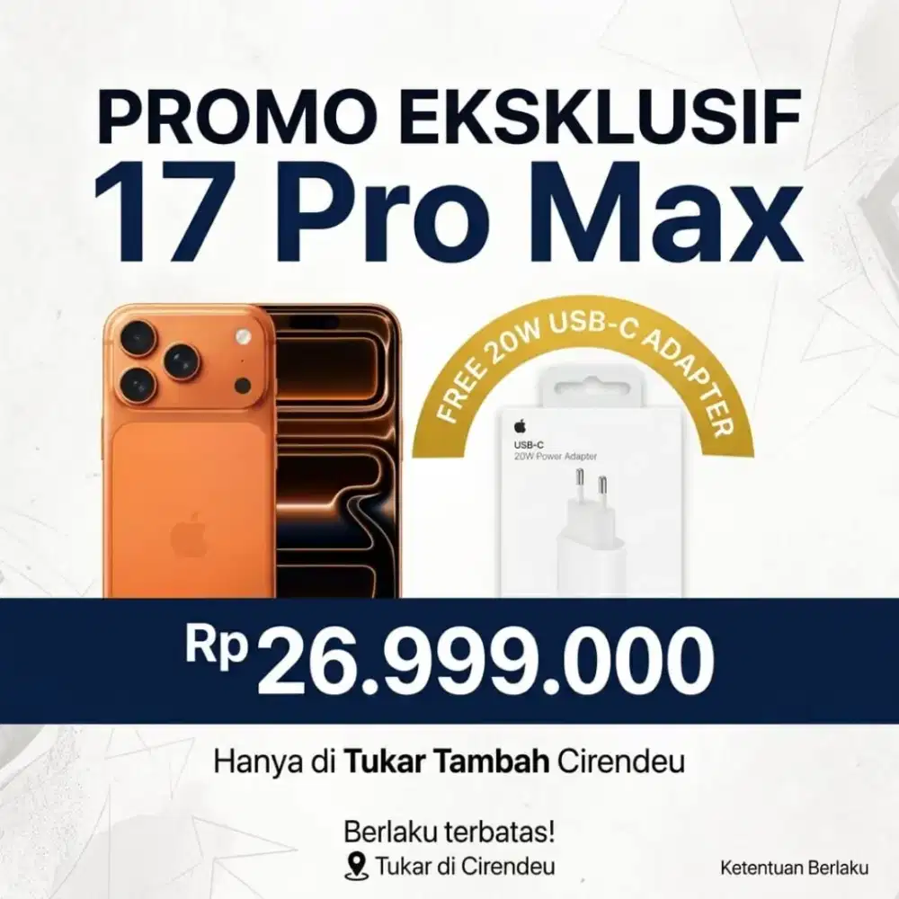 iPhone 17 Pro Max FREE ADAPTER ORI s/d 11 Juli 2026!