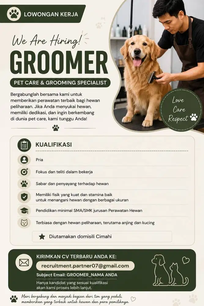 Dibutuhkan Groomer Pet Care Cimahi