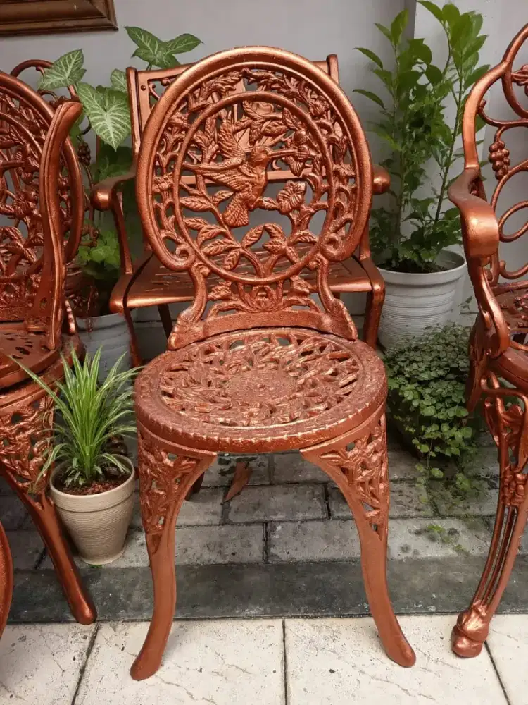 Kursi Taman Aluminium Cor Motif Burung Oval Premium