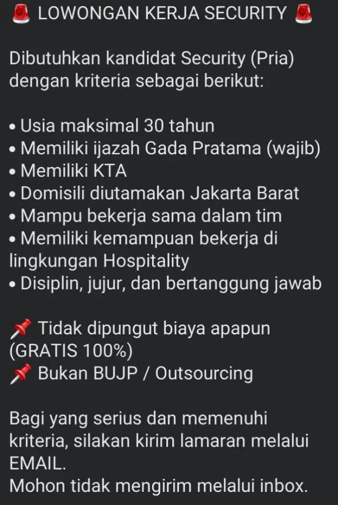 Security Pria ( Jakarta Barat )