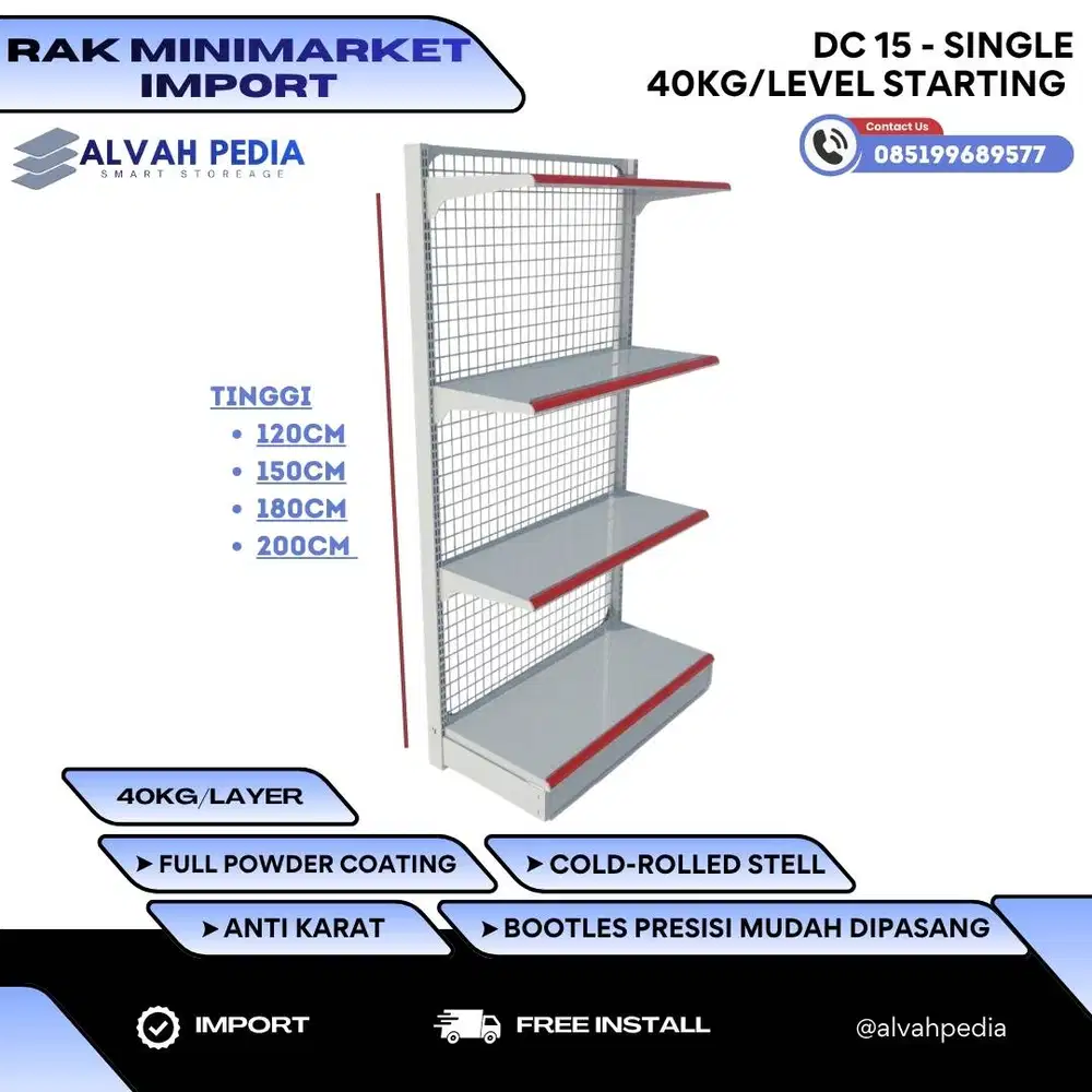 RAK MINIMARKET DC-15 SINGLE 40kg STARTER / IMPORT KUAT DAN ANTI KARAT
