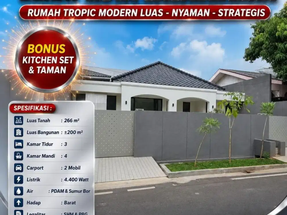 RUMAH BARU TROPIC MODERN DI CIPINANG JAKARTA TIMUR - DEKAT RS PERSAHABATAN