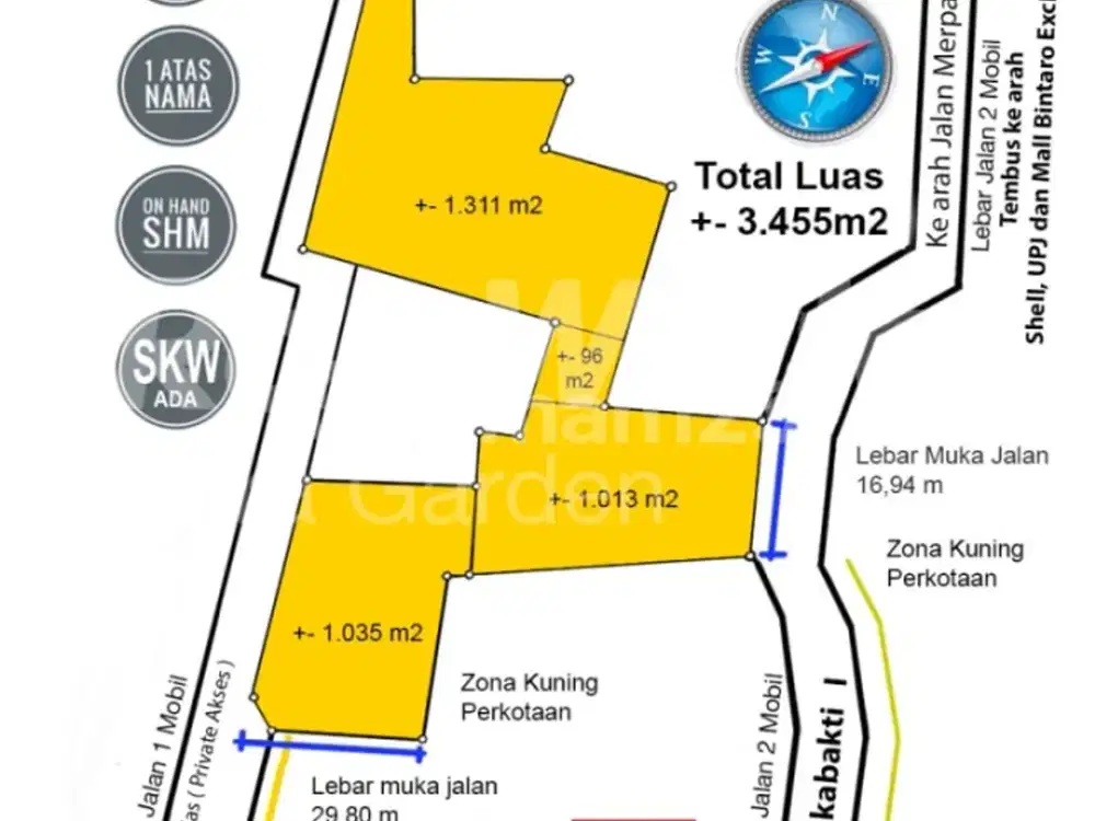Dijual Kavling 3.455 M², Lokasi Dekat Mall Bintaro dan Universitas Pembangunan Jaya