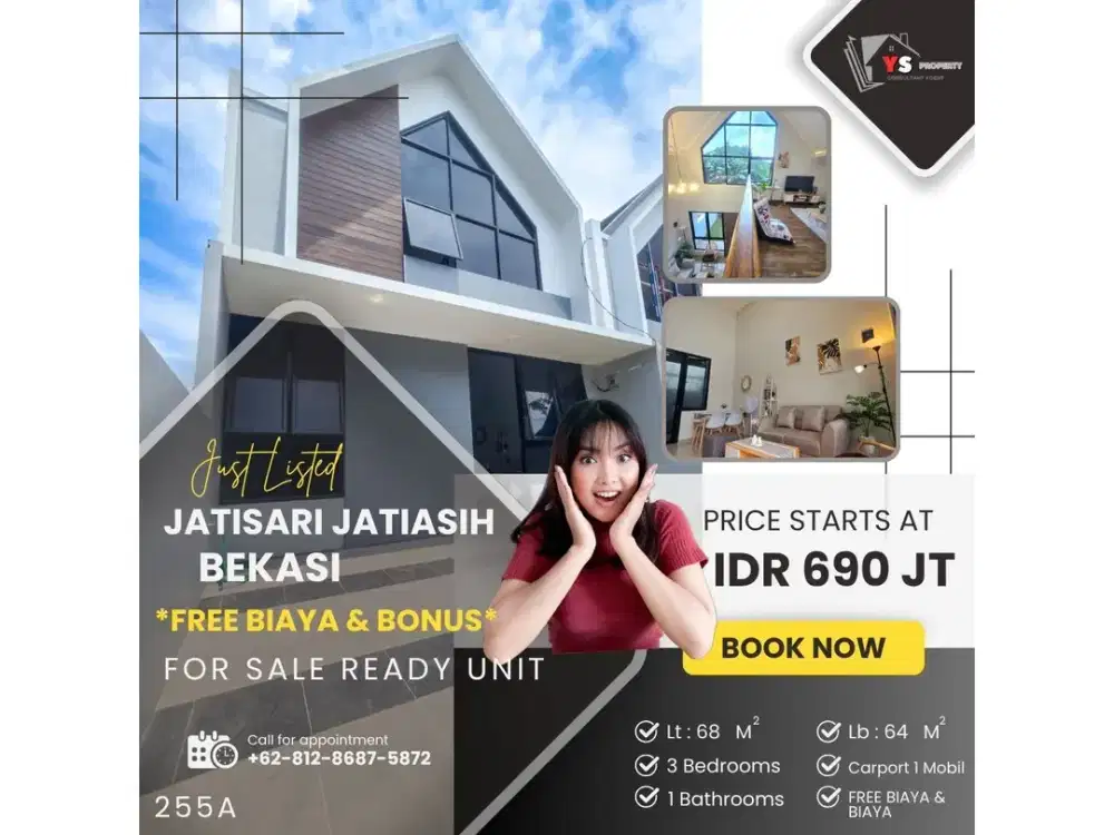 JATISARI BEKASI RUMAH SCANDINAVIA 2 LT READY FREE BIAYA & PAJAK 255A