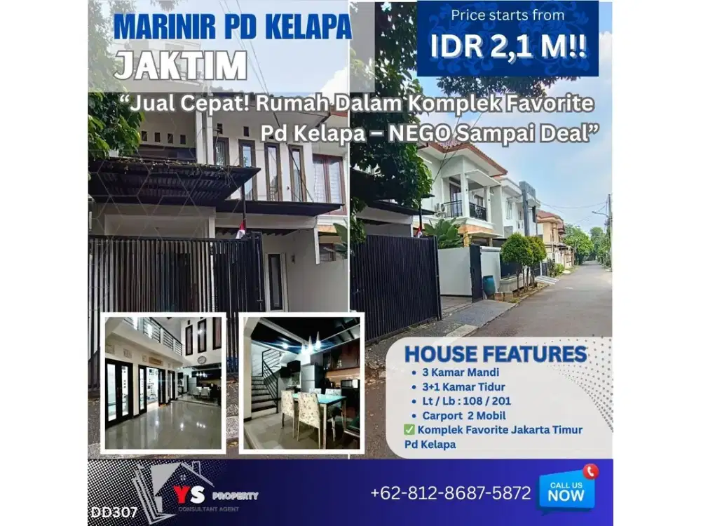 Jual Cepat! Rumah 2 Lantai Kav Marinir Duren Sawit – Nego Sampai Deal DD307