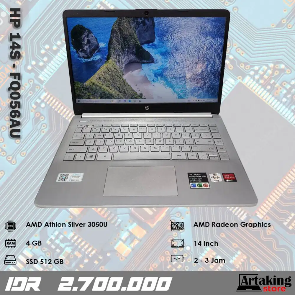 Hp 14s - fq056AU - AMD Athlon 3050U - Ram 8 GB - SSD 512 GB