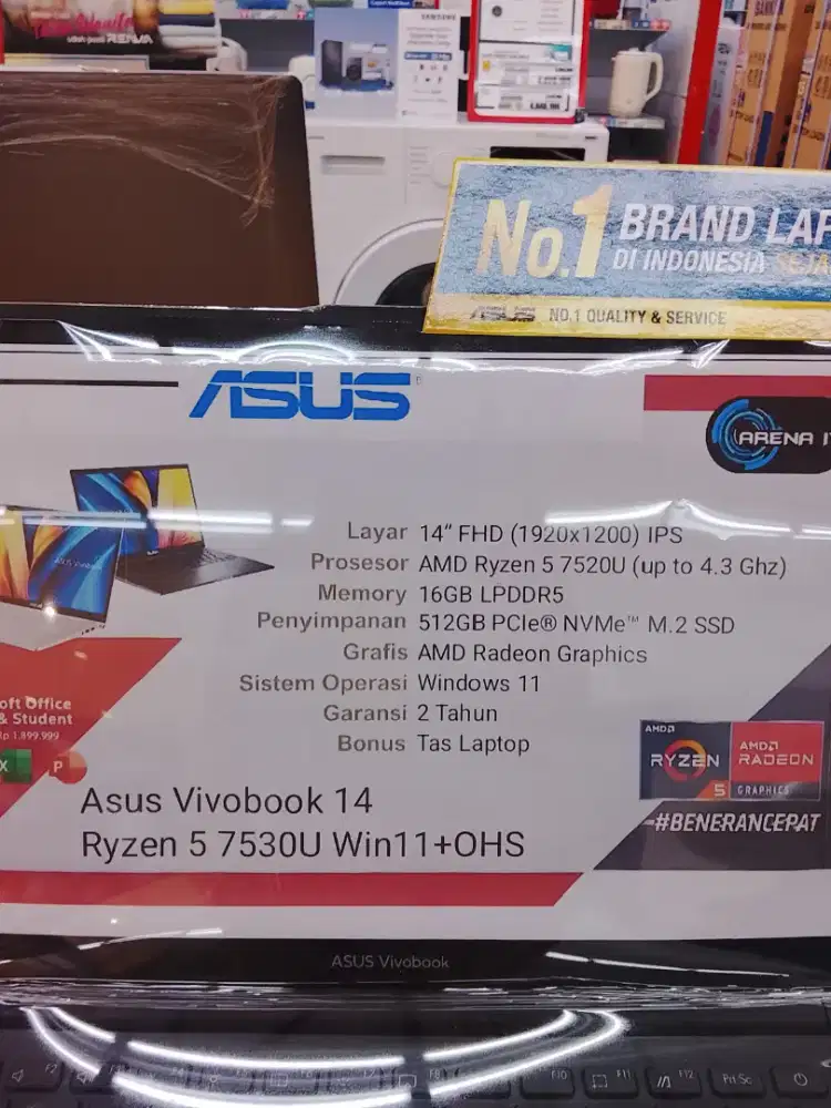 CICILAN, LAPTOP ASUS VIVOBOOK 14 RYZEN 5 7530U WIN11+OHS, DP 0% FRE 2×