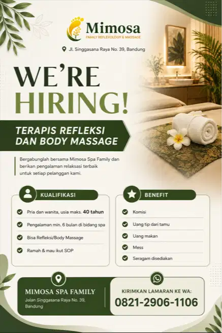 Dibutuhkan Terapis Refleksi & Body Massage Berpengalaman